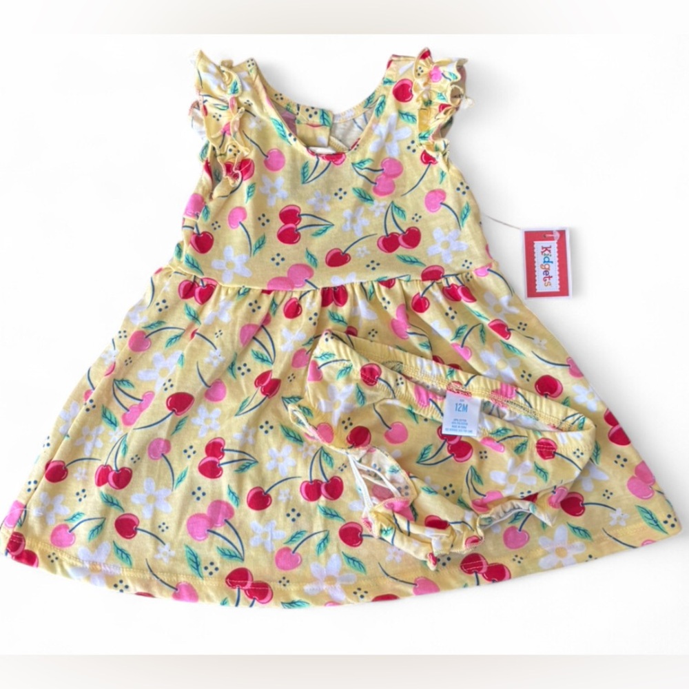 Kidgets Yellow Cherry Baby Dress with Bloomers